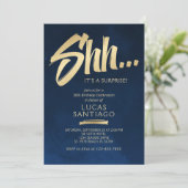 Verrassing Verjaardag Navy Gold Kaart (Staand voorkant)