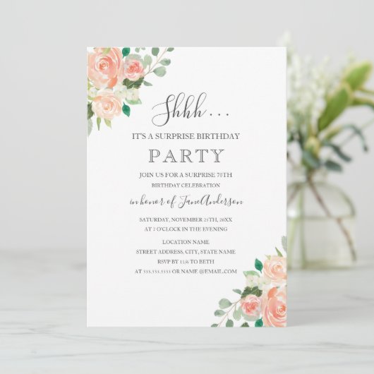 Verrassing Verjaardag Party Perzik Bloemen Kaart (Staand voorkant)