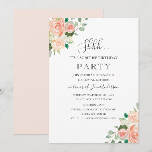 Verrassing Verjaardag Party Perzik Bloemen Kaart (Voorkant / Achterkant)