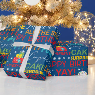 Verrassing Verjaardag Party Typografie Patroon Cadeaupapier