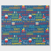Verrassing Verjaardag Party Typografie Patroon Cadeaupapier (Vlak)