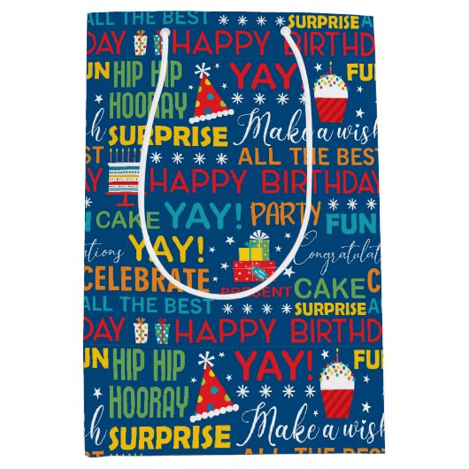 Verrassing Verjaardag Party Typografie Patroon Medium Cadeauzakje (Voorkant)