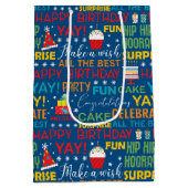 Verrassing Verjaardag Party Typografie Patroon Medium Cadeauzakje (Achterkant)