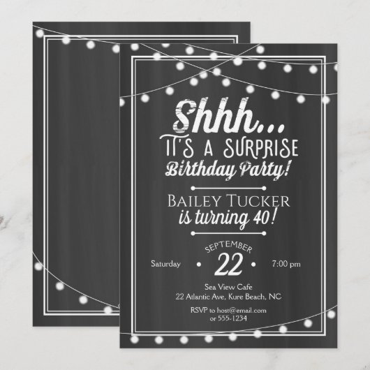 Verrassing Verjaardag String Lights op schoolbord Kaart (Voorkant / Achterkant)