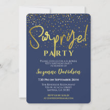Verrassing Verjaardagsfeest Blauw Goud Typografie