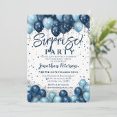 Verrassing Verjaardagsfeest Blauwe ballon Kaart (Staand voorkant)