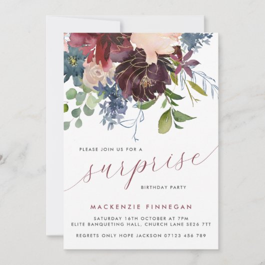 Verrassing Verjaardagsfeest Bourgondië & Navy Bloe Kaart (Voorkant)