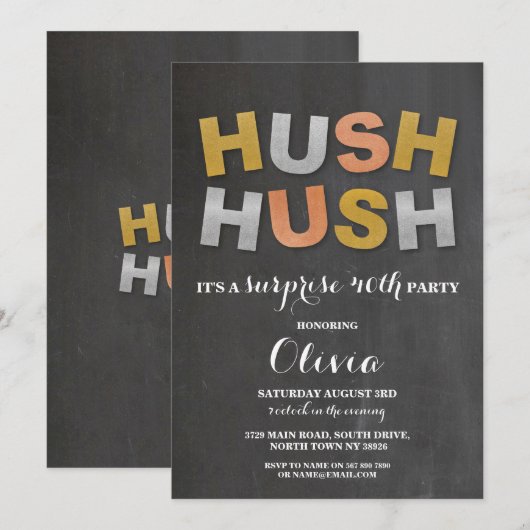 Verrassing Verjaardagsfeest Hush Chalk Metallic Kaart (Voorkant / Achterkant)