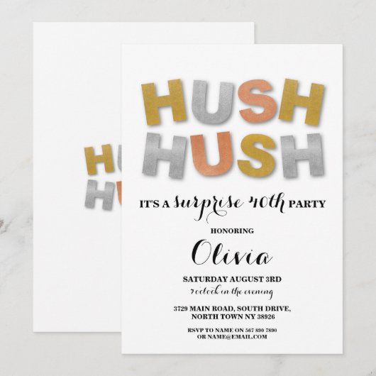 Verrassing Verjaardagsfeest Hush Gold Metallic Kaart (Voorkant / Achterkant)