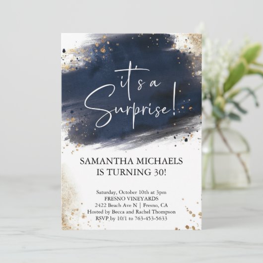 Verrassing Verjaardagsfeest marine en gouden Water Kaart (Staand voorkant)