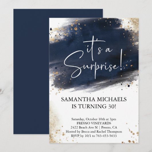 Verrassing Verjaardagsfeest marine en gouden Water Kaart (Voorkant / Achterkant)