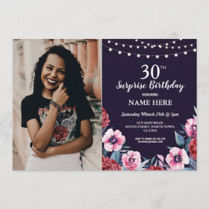 Verrassing Verjaardagsfeest Marine Roze Bloemen Fo Kaart