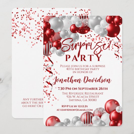 Verrassing Verjaardagsfeest Rode ballon Kaart (Voorkant / Achterkant)