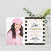 Verrassing verjaardagsfeest roos gouden zwarte fot kaart (Staand voorkant)