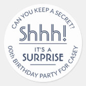 Verrassing Verjaardagsfeest Stijlvol Wit & Navy Bl Ronde Sticker (Voorkant)