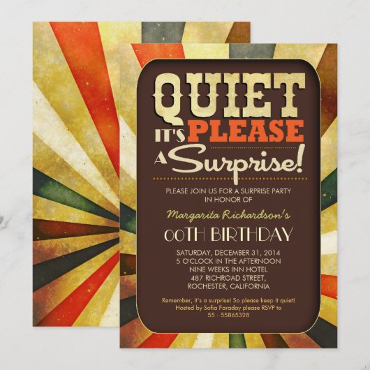 Verrassing verjaardagsfeest  typografie uitnodigt kaart (Voorkant / Achterkant)