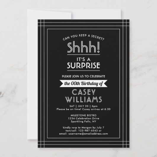 Verrassing Verjaardagsfeestje Elegant Zwart-Wit Kaart (Voorkant)