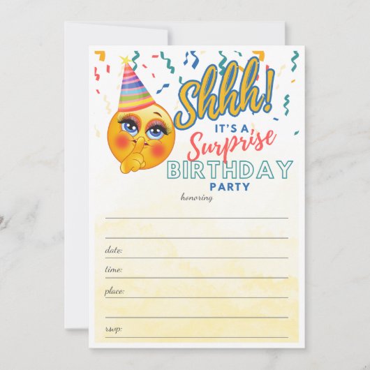 Verrassing Verjaardagsfeestje Emoji Vul in de Blan Kaart (Voorkant)