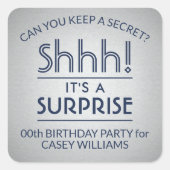 Verrassing Verjaardagsfeestje Marine Blauw Faux Zi Vierkante Sticker (Voorkant)