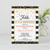 Verrassing verjaardagsfeestje roos gouden zwarte g kaart (Staand voorkant)