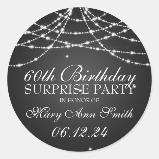 Verrassing Verjaardagsfeestje String of Stars Blac Ronde Sticker (Voorkant)