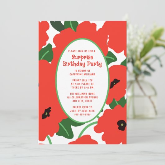 Verrassing verjaardagsfeestje uitnodiging elke lee (Staand voorkant)