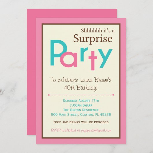 Verrassing verjaardagsfeestje uitnodigingen - Volw (Voorkant / Achterkant)