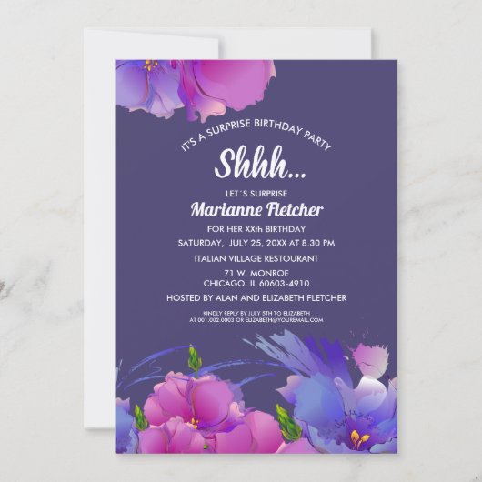 Verrassing verjaardagsfeestje. Waterverf Floral In Kaart (Voorkant)