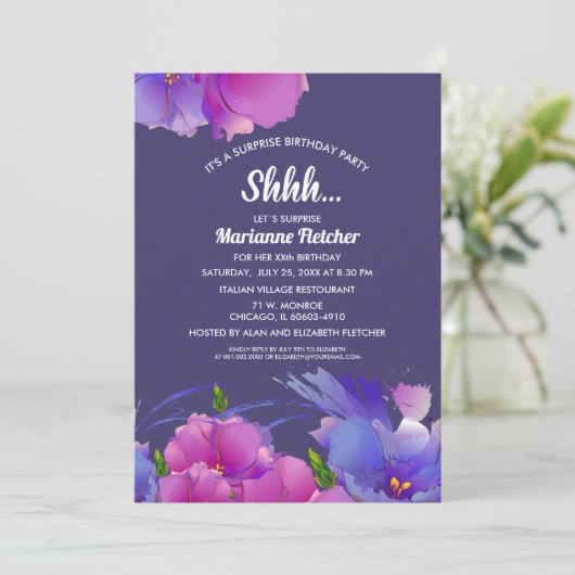 Verrassing verjaardagsfeestje. Waterverf Floral In Kaart (Staand voorkant)