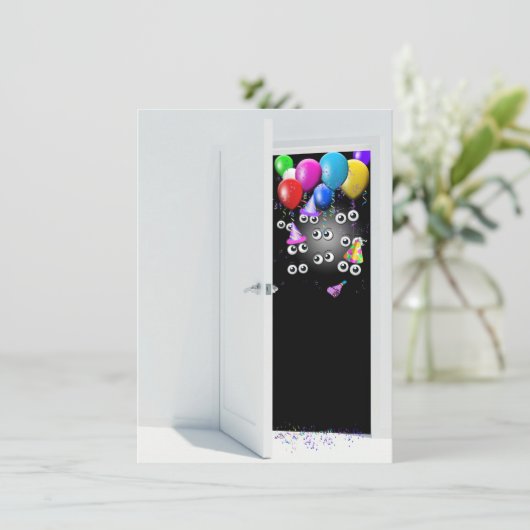 Verrassing Verjaardagsfeestuitnodiging met ballonn Kaart (Staand voorkant)