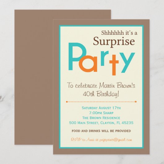 Verrassing verjaardagsfeestuitnodigingen - Mannen  Kaart (Voorkant / Achterkant)