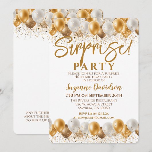 Verrassing Verjaardagspartij Gouden Ballon Kaart (Voorkant / Achterkant)