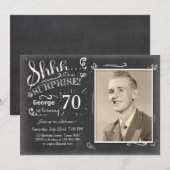 Verrassing verjaardagsuitnodiging 70 schoolbord ru kaart (Voorkant / Achterkant)