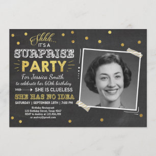 Verrassing verjaardagsuitnodiging Chalkboard Gold Kaart