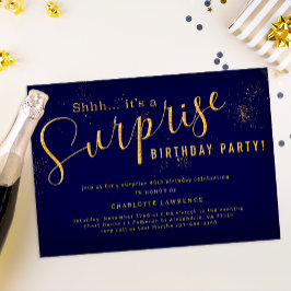Verrassing verjaardagsuitnodiging - Navy & Gold Gl Kaart