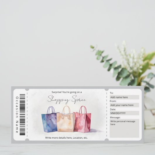 Verrassing Waterverf Winkelen Spree Voucher Kaart (Staand voorkant)