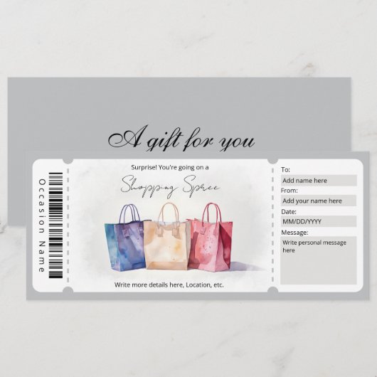 Verrassing Waterverf Winkelen Spree Voucher Kaart (Voorkant / Achterkant)