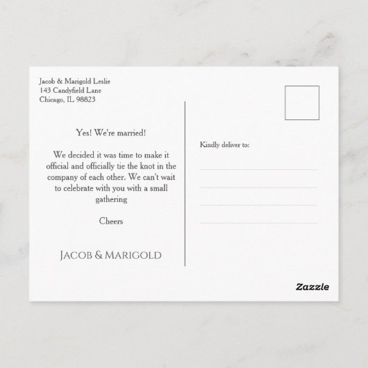 Verrassing We Eloped Mr & Mrs Elegant Kalligrafie Briefkaart (Achterkant)