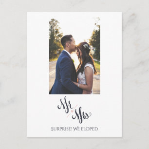 Verrassing We Eloped Mr & Mrs Elegant Kalligrafie Briefkaart