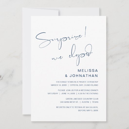 Verrassing, we zijn weggelopen, Bruiloft Elopement Kaart (Voorkant)