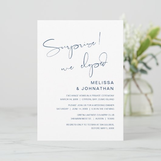 Verrassing, we zijn weggelopen, Bruiloft Elopement Kaart (Staand voorkant)