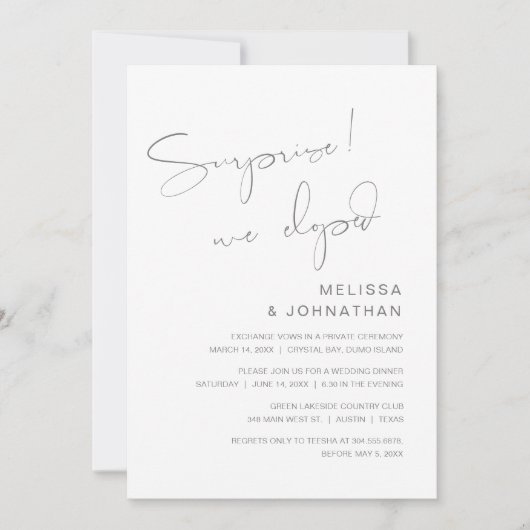 Verrassing, we zijn weggelopen, Bruiloft Wegloopfe Kaart (Voorkant)