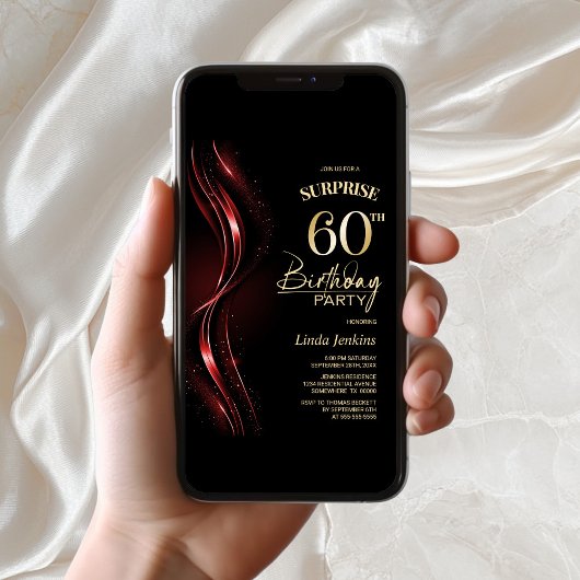 Verrassing Zwart Rood 60e Verjaardagsfeest Kaart
