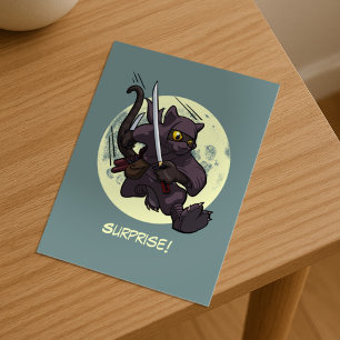 Verrassing! Zwarte Kat Ninja Vliegende Trap Cartoo Briefkaart