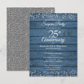 Verrassings 25e jubileum Blauw Rustieke Harten Briefkaart (Voorkant / Achterkant)