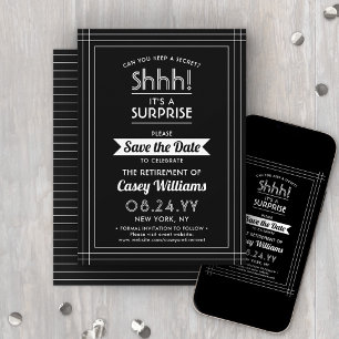 Verrassings-Pensioenfeestje Sst! Zwart en Wit Save The Date