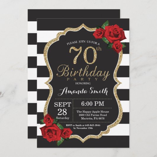 Verrassings rode roos 70e verjaardagsuitnodiging G Kaart (Voorkant / Achterkant)