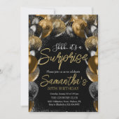 Verrassingsballonnen Verjaardag Zwart Goud Glitter Kaart (Voorkant)
