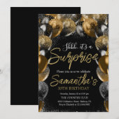 Verrassingsballonnen Verjaardag Zwart Goud Glitter Kaart (Voorkant / Achterkant)