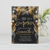 Verrassingsballonnen Verjaardag Zwart Goud Glitter Kaart (Staand voorkant)